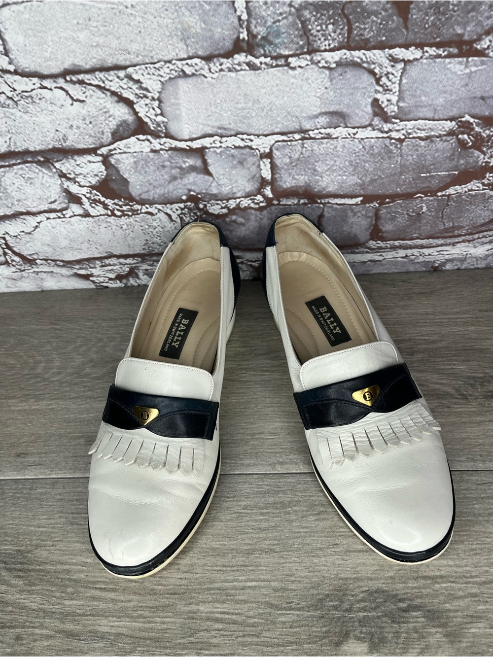 VTG Bally White Leather Fringe Kiltie Wedge Shoes Women Sz 5.5E UK/7.5M US/38EU
